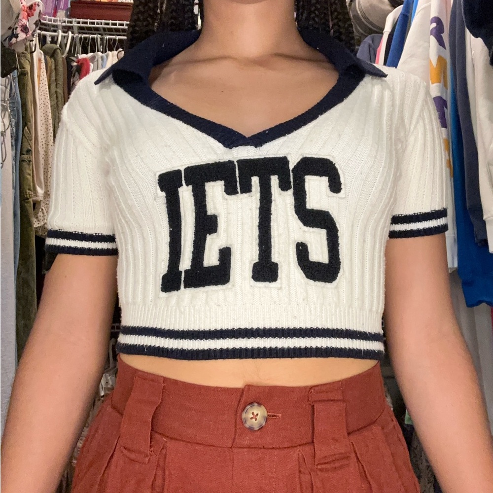 iets frans Crop Knit Polo Top in Cream XS